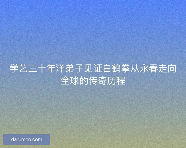 学艺三十年洋弟子见证白鹤拳从永春走向全球的传奇历程
